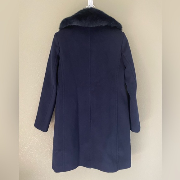 Club Monaco Rania Navy Blue Wool Coat With Faux Fur Collar Size SP - Picture 2 of 11